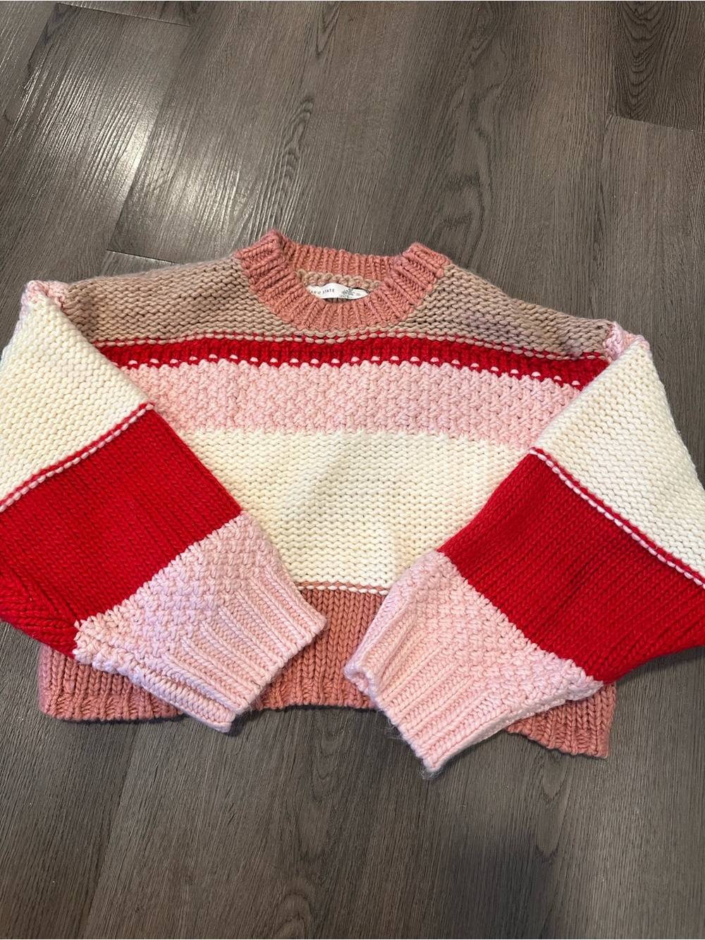 Altard state Striped Chunky Knit Sweater - Pink, Red & Cream